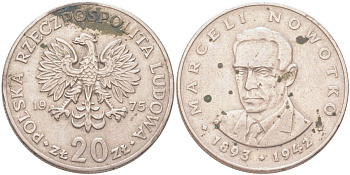 Польша 20 злотых 1975 Марсель Новотко Y 69 медно-никель 4122-1011