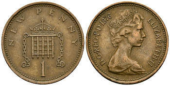 Великобритания 1 пенни 1976 Елизавета II (1952-2022) KM 915, Spink 4237 (B1) бронза 4167-1221
