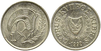 КИПР 1 ЦЕНТ 1992 ПТИЧКА KM 53.3 никель латунь 112-759