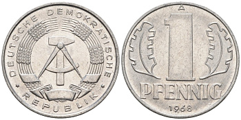 ГДР 1 пфенниг 1968 А KM 8.1 алюминий aUNC 4564-1027
