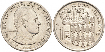 Монако 1 франк 1974 Ренье III (1949-2005) KM 140 никель 73-1042