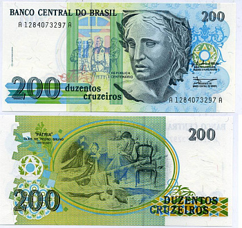Бразилия 200 крузейро 1990 ПОДПИСЬ 28 Pick 229 бумага UNC (пресс) 7485-4-3