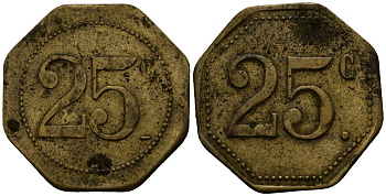 Франция 25 сантимов XIX-XX век ресторанный жетон латунь 4166-443