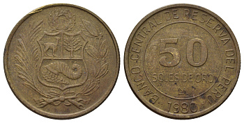 Перу 50 солей 1980 KM 273 латунь 4183-1244