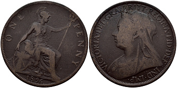 Великобритания 1 пенни 1896 Виктория (1837-1901) KM 790, Spink 3961 бронза 79-236