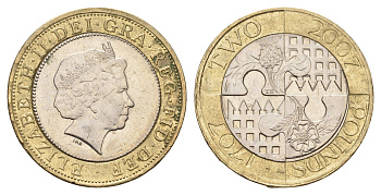 Великобритания 2 фунта 2007 Трехсотлетие "Акта Объединения" Англии и Шотландии KM 1076 биметалл 77-1233