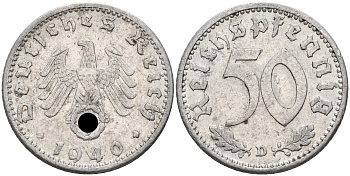 Германия 50 рейхспфеннигов 1940 D KM 96 J. 372 алюминий    4153-252