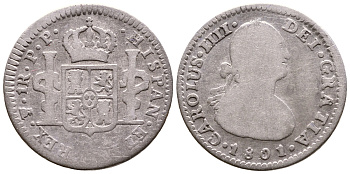 Боливия 1 реал 1801 РР, Карл IV (1788-1808) KM 70 серебро 4178-612