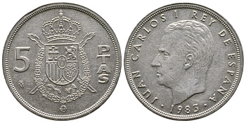 Испания 5 песет 1983 Хуан Карлос I (1975-2014) KM 823 медно-никель 4610-222