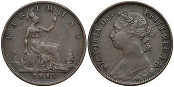 Великобритания 1 фартинг 1885 Виктория (1837-1901) KM 753, Spink 3958 бронза 4548-1115