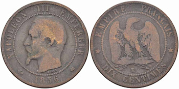 Франция 10 сантимов 1856 K, Наполеон III (1852-1870) KM 771.5, Le Franc 133.36 бронза    4680-546