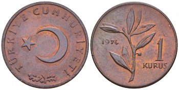 ТУРЦИЯ 1 КУРУШ 1974 KM 895а бронза 4516-1249
