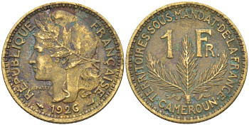 Французский Камерун 1 франк 1926 (а), монетный двор Париж KM 2 алюминиевая бронза 4175-744