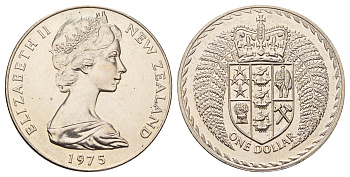 Новая Зеландия 1 доллар 1975 герб Новой Зеландии, Елизавета II (1952-2022) KM 38.2 медно-никель BU 4537-821