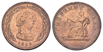 Нижняя Канада 1 пенни 1813 Халлидей, токен CCT LC-47, Breton His 958, Withers 1393 медь 3711-914