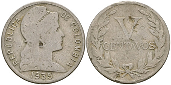 Колумбия 5 сентаво 1935 KM 199 медно-никель 53-1117