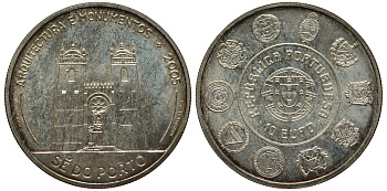 ПОРТУГАЛИЯ 10 ЕВРО 2005 МОНУМЕНТЫ, СОБОР KM 768 серебро UNC 1529-1011
