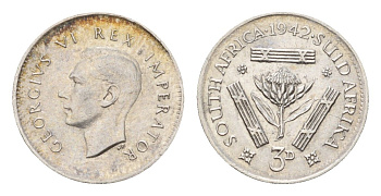 ЮАР 3 пенса 1942 Георг VI (1936-1952) KM 26 серебро 4549-131
