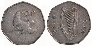 ИРЛАНДИЯ 50 ПЕНСОВ 1975 ВАЛЬДШНЕП KM 24 медно-никель 59-422