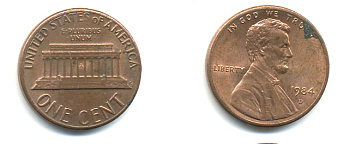 США 1 ЦЕНТ 1984 D, ЛИНКОЛЬН KM 201b цинк плакированный медью 86-144