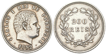 Португалия 200 реалов 1892 Карлуш I (1889-1908) KM 534 серебро 272-1541