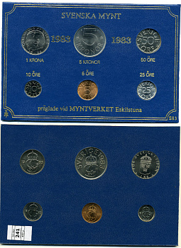 Швеция набор монетного двора из 6 монет 1983 в картоне, Карл XVI Густав (1973- ) KM MS27 UNC 7-5-7-241