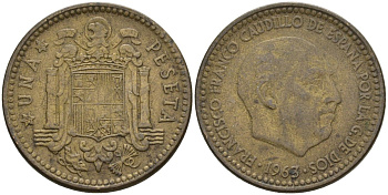 Испания 1 песета 1963 Франсиско Франко (1939-1975) KM 775 алюминиевая бронза 3336-726