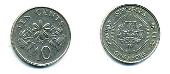 Сингапур 10 центов 1989 KM 51 медно-никель 29-213