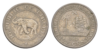 Либерия 5 центов 1961 KM 14 медно-никель 4659-456