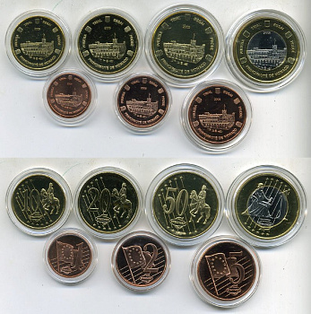 МОНАКО НАБОР ИЗ 7 МОНЕТ 2005 ЕВРОПРОБНИКИ (крупный формат) СЕРТИФИКАТ КАПСУЛЫ биметалл PROOF 06-081-1