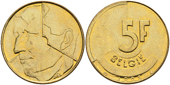 Бельгия 5 франков 1993 Belgie KM 164 алюминиевая бронза 4126-314