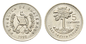 Гватемала 5 сентаво 1990 KM 276 медно-никель UNC 4668-1035