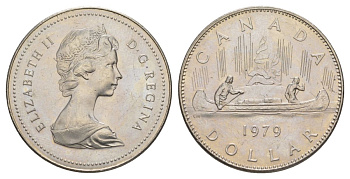 Канада 1 доллар 1979 Елизавета II (1952-2022), каноэ KM 120 никель UNC 4185-733