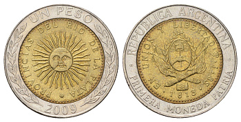 Аргентина 1 песо 2009 KM 112 биметалл UNC 4121-1056