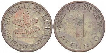 ФРГ 1 ПФЕННИГ 1976 D KM105, J.380 сталь плакированная медью 3718-223