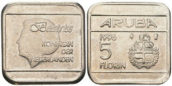 Аруба 5 флоринов 1996 Беатрикс (1980-2013) KM 12 сталь плакированная никелем 4619-412