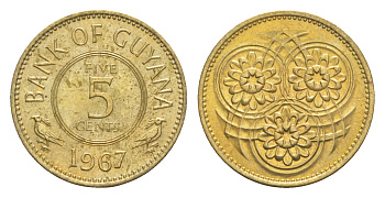 Гайана 5 центов 1967 Республика KM 32 никель латунь  UNC 4659-524