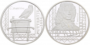 НИДЕРЛАНДЫ МЕДАЛЬ КАРЕЛ ФАБРИЦИУС (1622-1654), КАРТИНА ЩЕГОЛ 1654 ГОД, ДИАМЕТР 30 мм., ВЕС 9,42 гр. медно-никель 1087-2-33