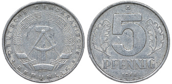 ГДР 5 пфеннигов 1968 A KM 9.1 алюминий 62-132