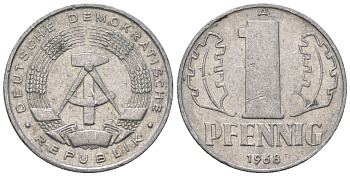 ГДР 1 пфенниг 1968 А КМ 8.1 алюминий 3458-313