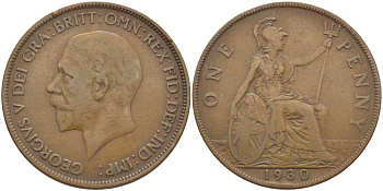 Великобритания 1 пенни 1930 Георг V (1910-1936) KM 838, Spink 4055 бронза 115-242