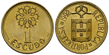 Португалия 1 эскудо 1992 KM 631 никель латунь 4164-1116