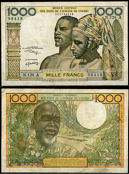 Берег Слоновой кости, Западно-Африканские штаты 1000 франков ND коренные жители Pick 103A k  бумага   6352-56-1-1