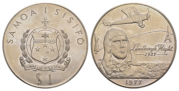 Самоа 1 тала 1977 50 лет первому перелёту через Атлантический океан KM 26 медно-никель BU 4125-833