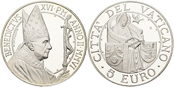 Ватикан 5 евро 2006 Бенедикт XVI, всемирный день мира, в оригинальной коробке, с сертификатом KM 395 серебро PROOF 7-1-71