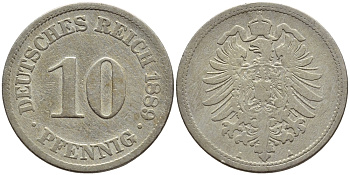 ГЕРМАНИЯ 10 ПФЕННИГОВ 1889 A, СТАРОГЕРБОВКА KM 4, J.4 медно-никель 4395-1232