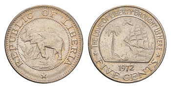 Либерия 5 центов 1972  KM 14 медно-никель  UNC 4659-465