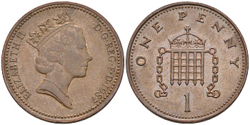 Великобритания 1 пенни 1987 Елизавета II (1952-2022) КМ 935, Spink 4381 (B3) бронза 4588-546