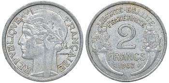 Франция 2 франка 1947 KM 886а.1, Le Franc 269.10 алюминий 4163-656