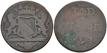 Утрехт (Utrecht), Нидерланды 1 дуит 1791 KM 91 медь 4577-253